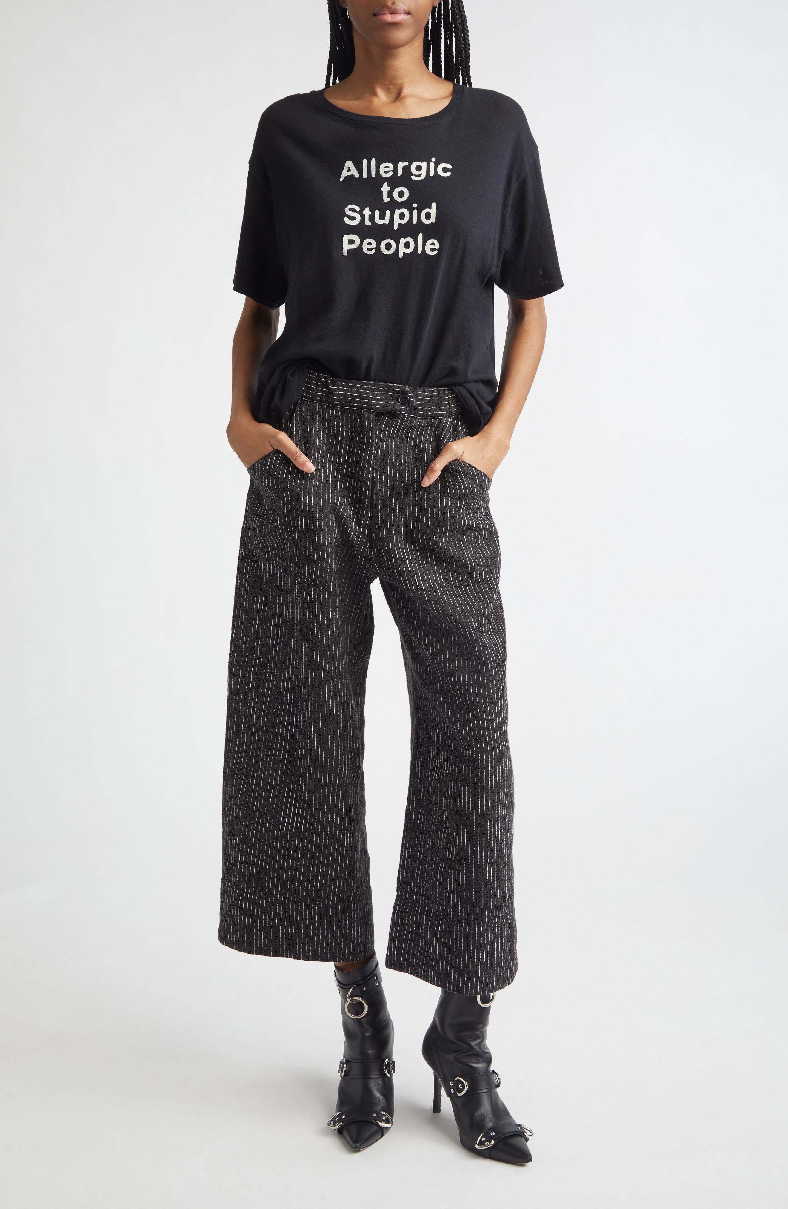 Relaxed Pinstripe Linen & Virgin Wool Crop Work Pants - image 2