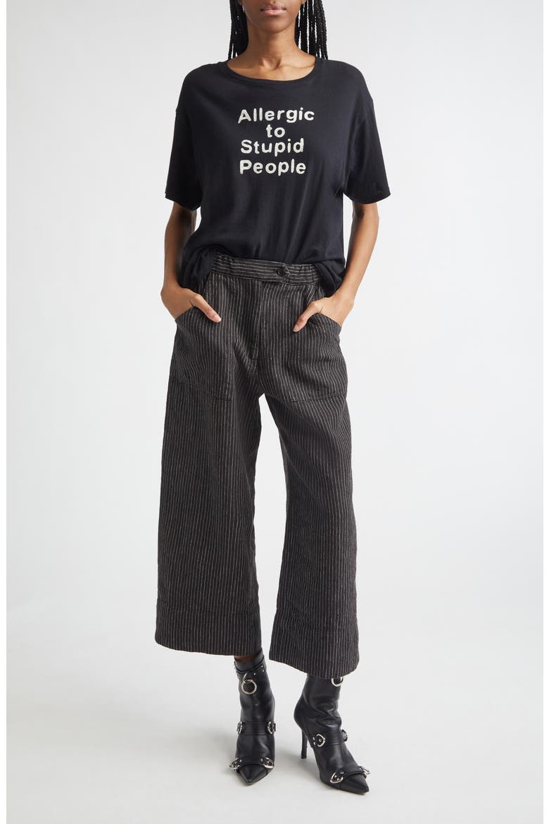 Relaxed Pinstripe Linen & Virgin Wool Crop Work Pants, Alternate, color, BROWN STRIPE
