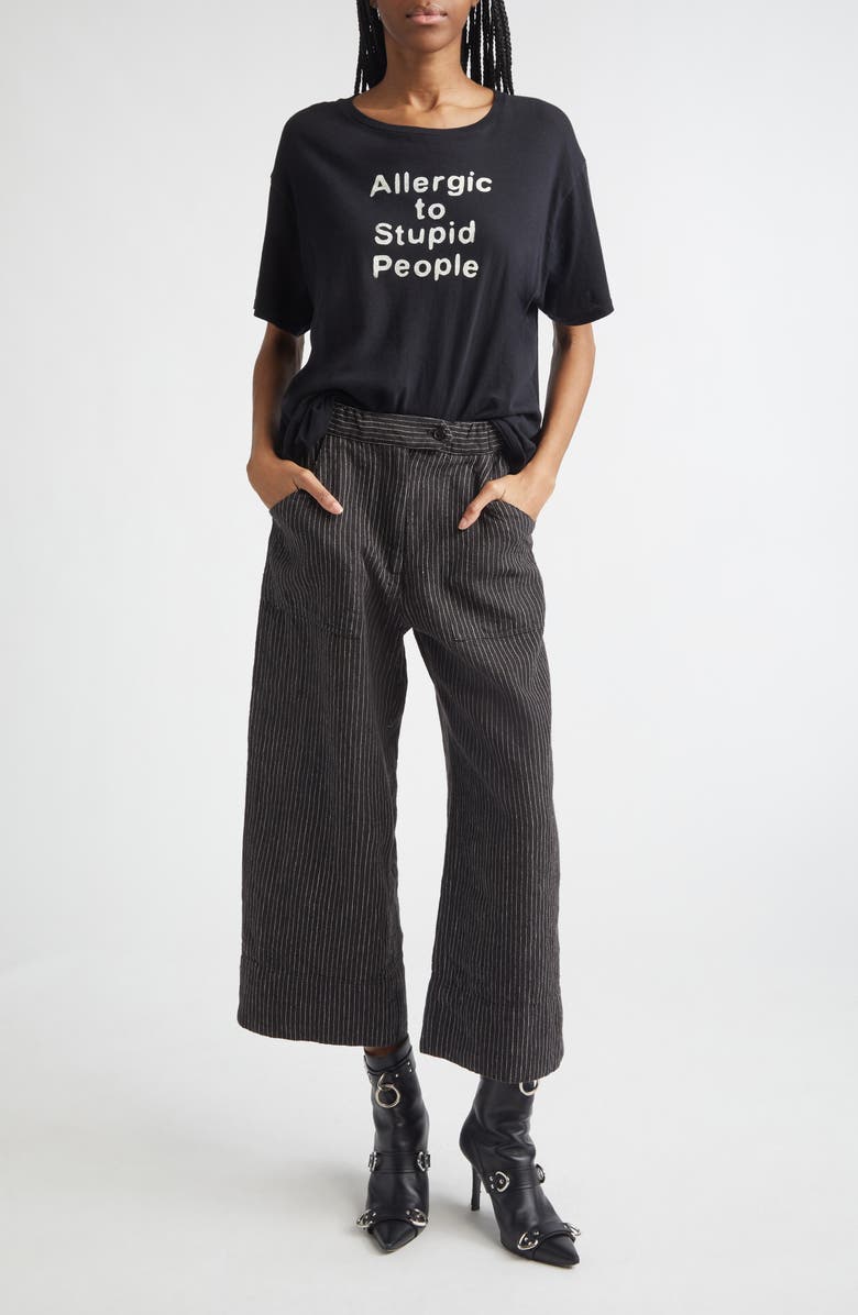 R13 Relaxed Pinstripe Linen & Virgin Wool Crop Work Pants, Alternate, color, Brown Stripe