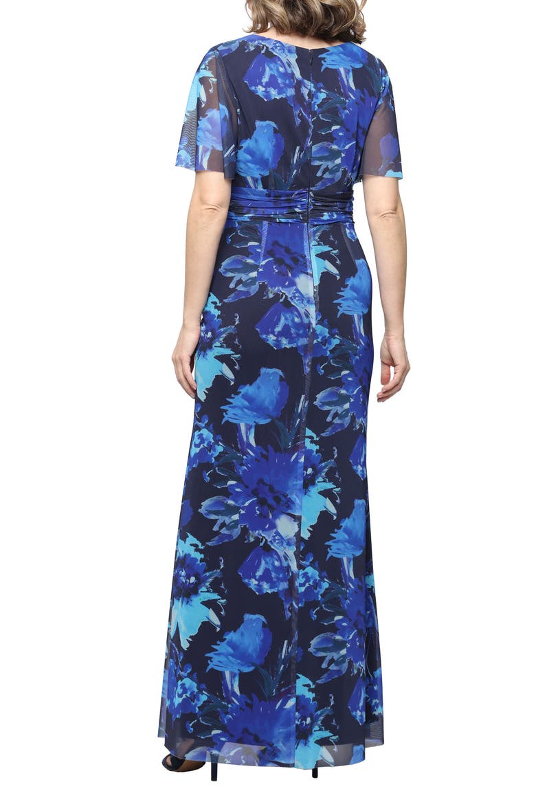 Floral Print Mesh Gown, Alternate, color, BLUE/ MULTI