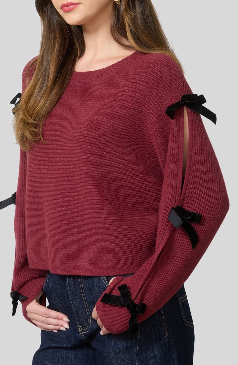 Blu Pepper Velvet Bow Sleeve Sweater, Alternate, color, Burgundy