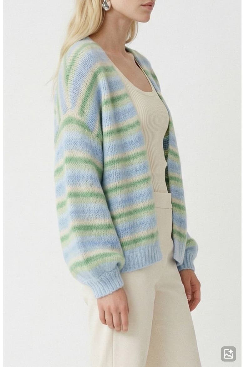 Maybe Stripe Open Front Cardigan, Alternate, color, FOG GREEN STRIPES MISTELTOE/CA
