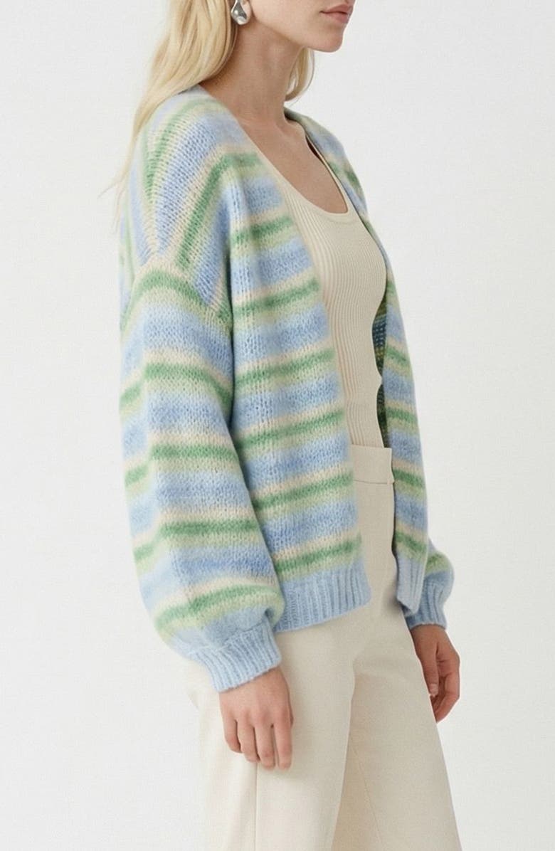 VERO MODA Maybe Stripe Open Front Cardigan, Alternate, color, Fog Green Stripes Misteltoe/Ca