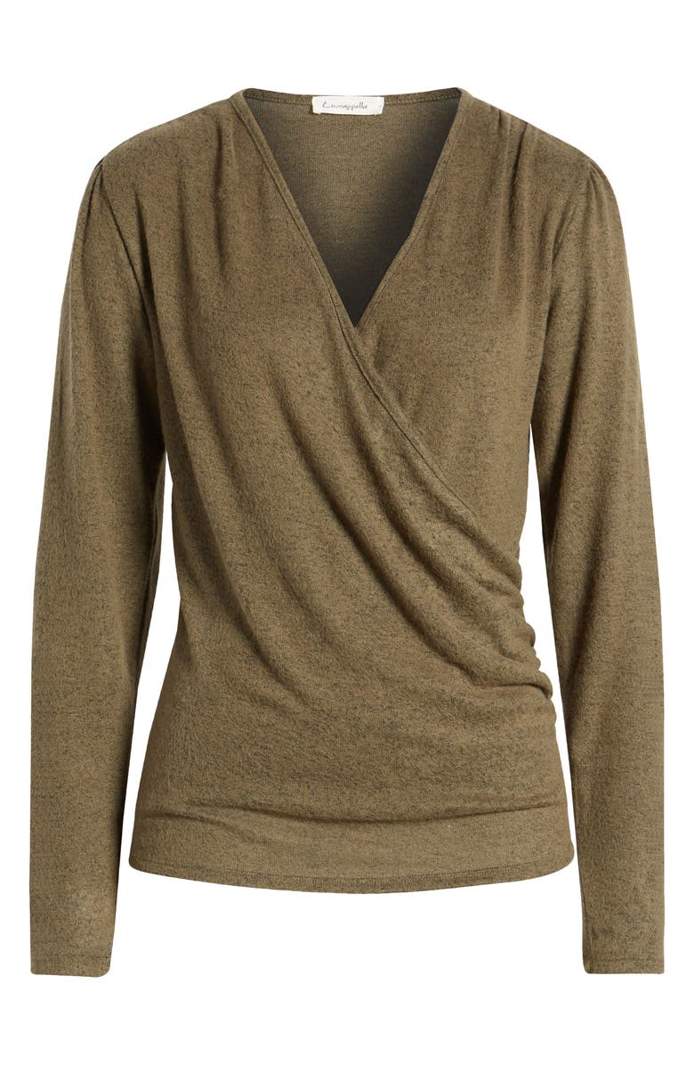 Loveappella Long Sleeve Faux Wrap Top, Alternate, color, Olive