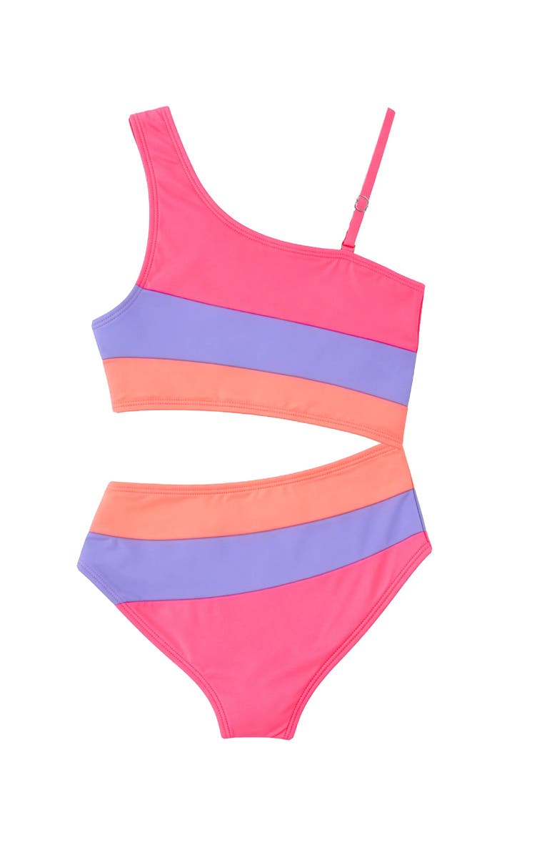 Limeapple Multicolor Stripe One Piece Swimsuit with Cutout, Alternate, color, Pink Multi