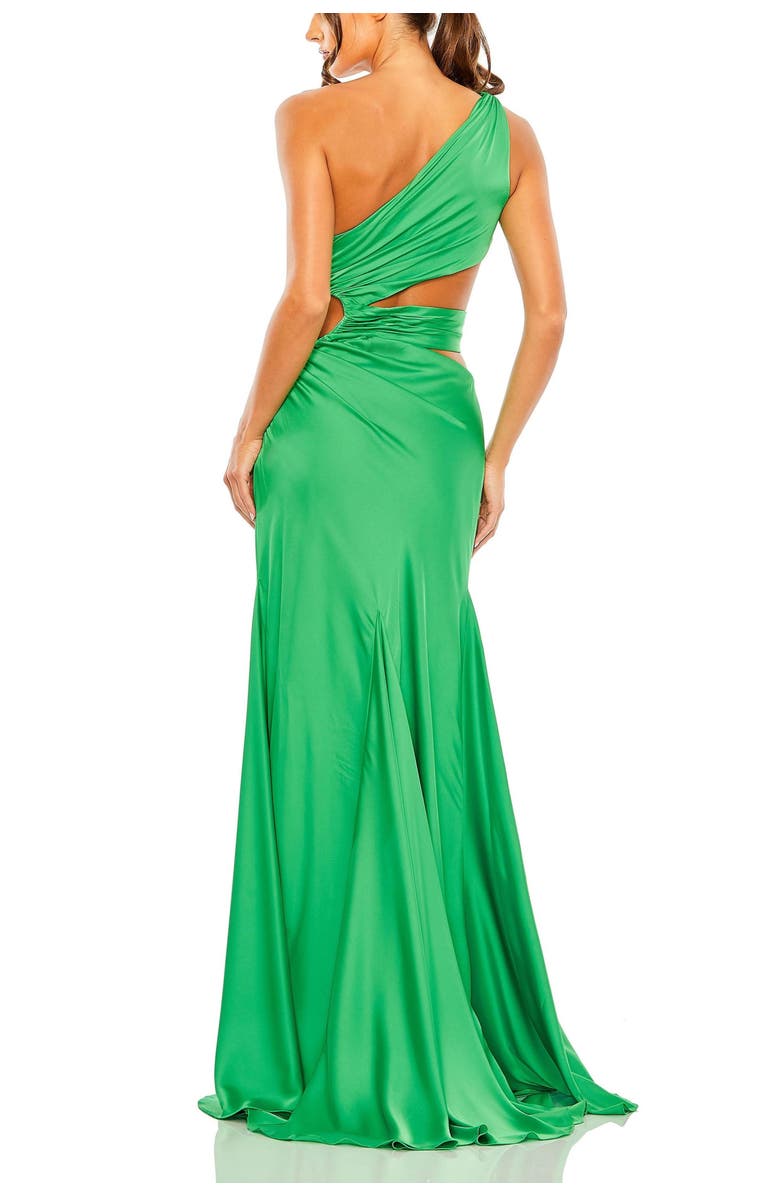 Mac Duggal Cut Out One Shoulder Satin Gown, Alternate, color, Spring Green