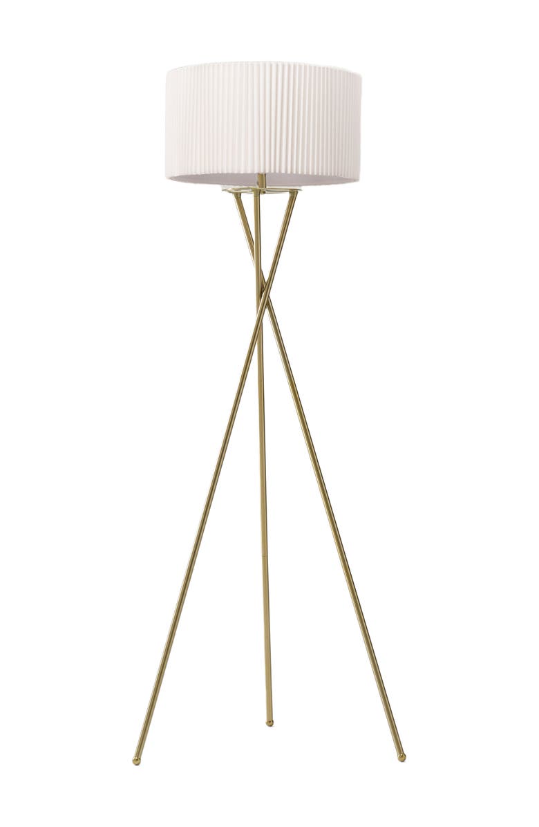 Brightech Jaxon Pleated 60" Smart Home Compatible LED Twisted Tripod Floor Lamp, Bulb Included, Main, color, Polished Gold