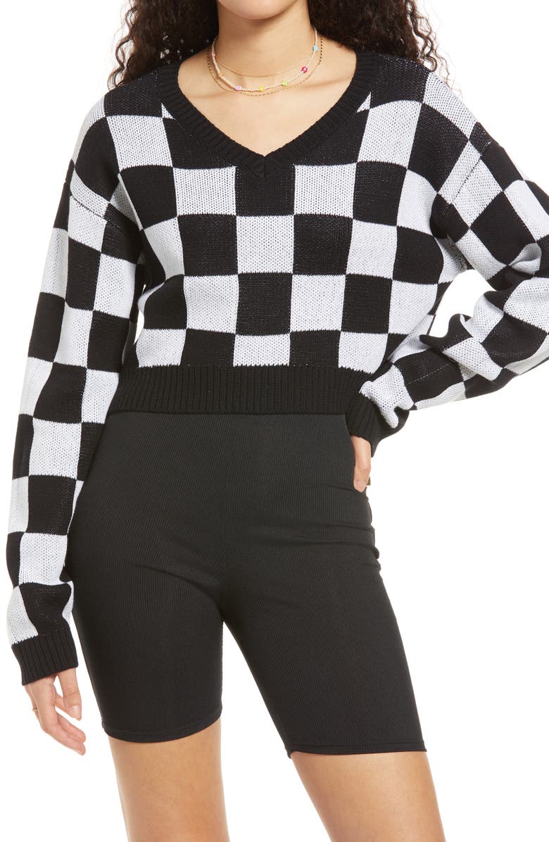 BP. Checkerboard Crop Sweater, Main, color,