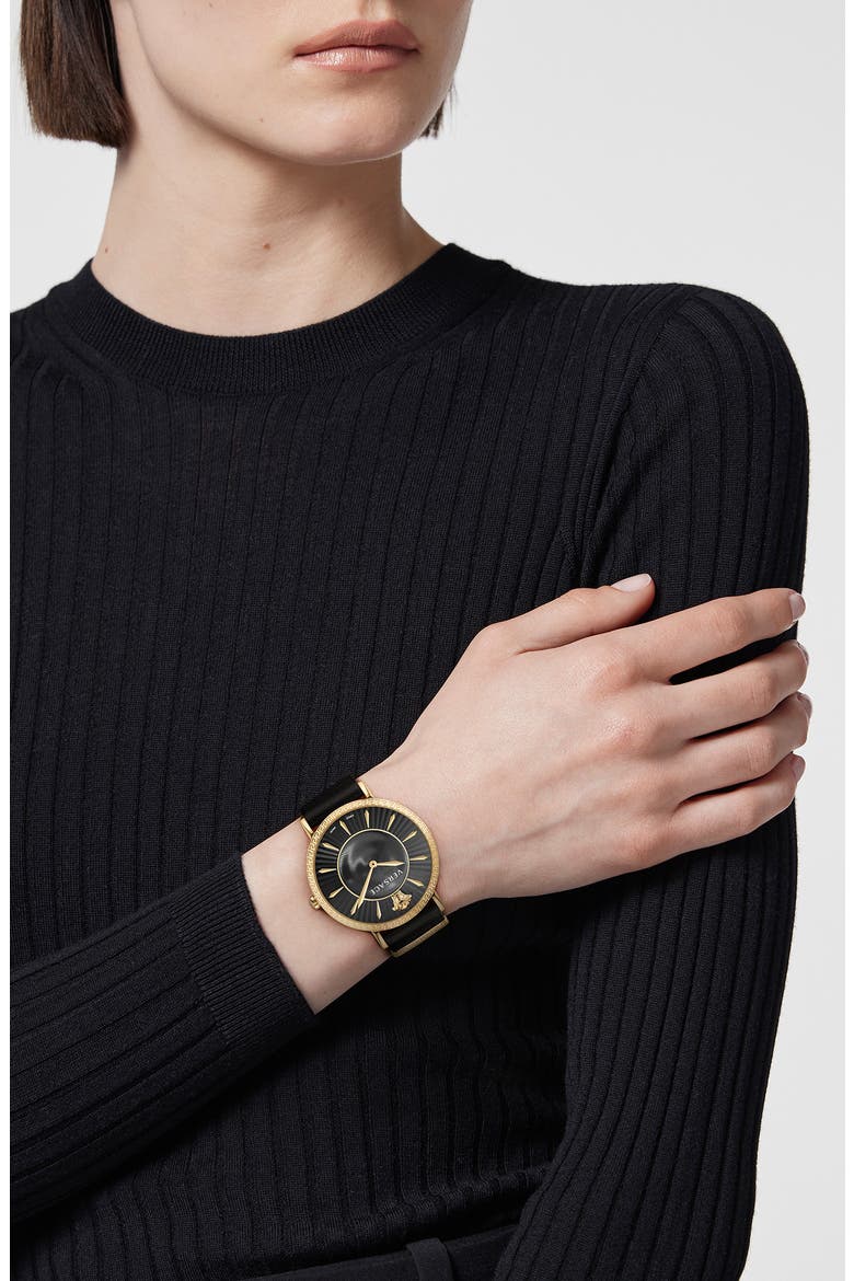 V-Eternal Leather Strap Watch, Alternate, color, GOLD