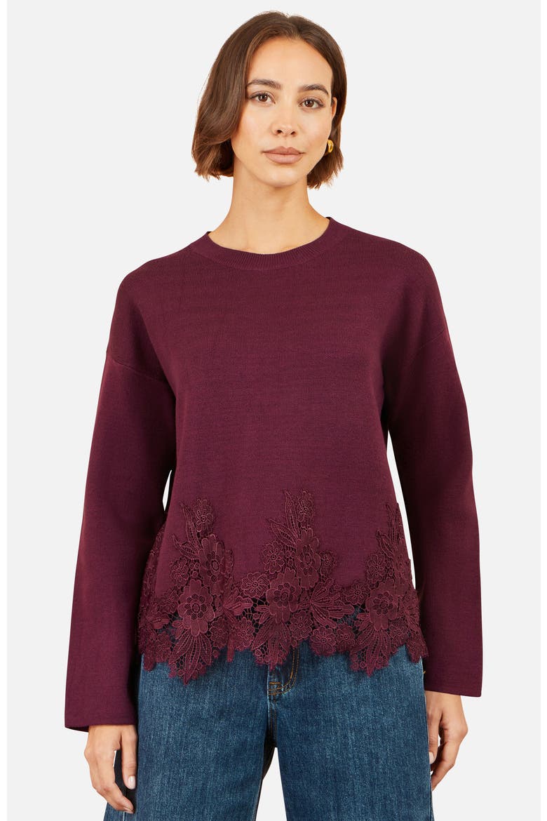 Relaxed Jumper With Lace Trim, Alternate, color, Burgundy