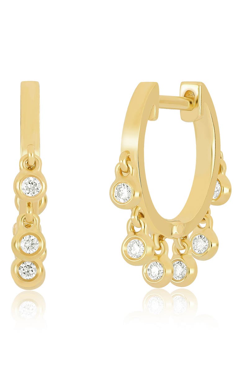 EF Collection Diamond Bezel Drop Huggie Hoop Earrings, Main, color, 