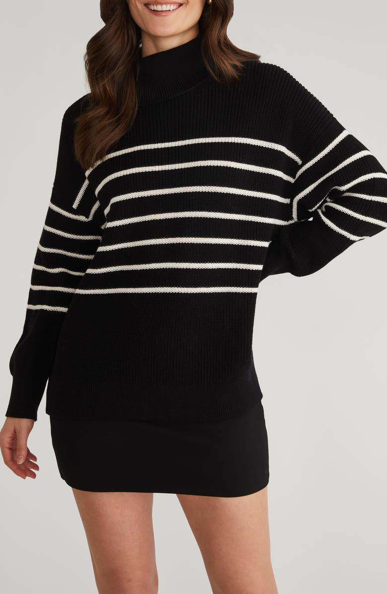 525 Elise Stripe Oversize Cotton Turtleneck Sweater, Alternate, color, 