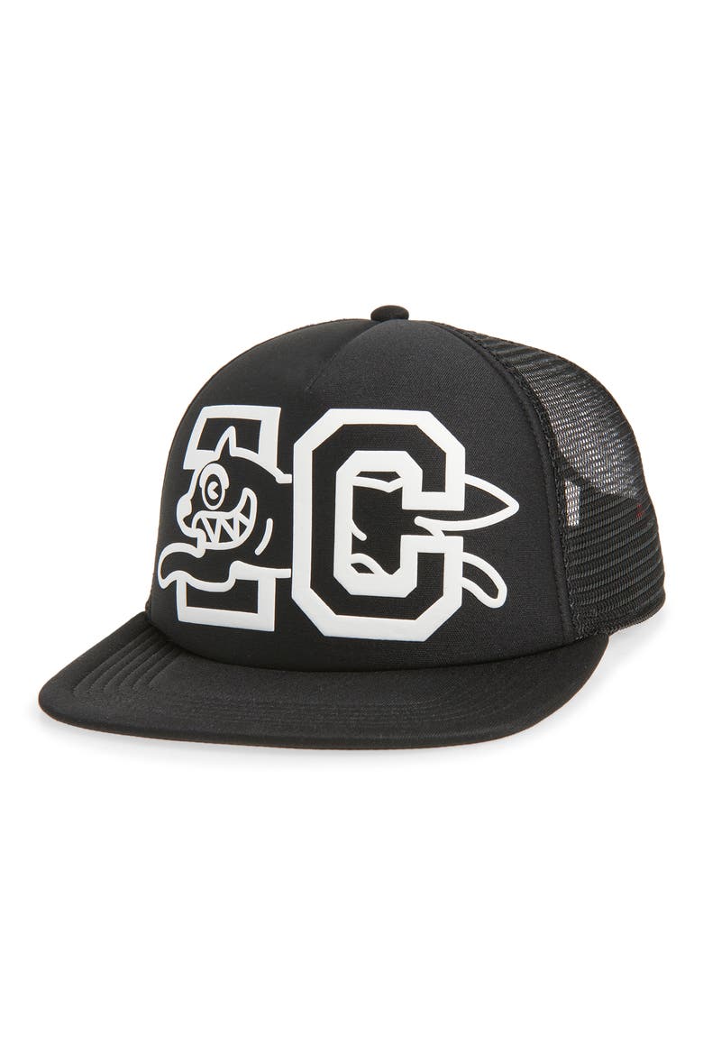 Eye See Snapback Trucker Hat, Main, color, BLACK