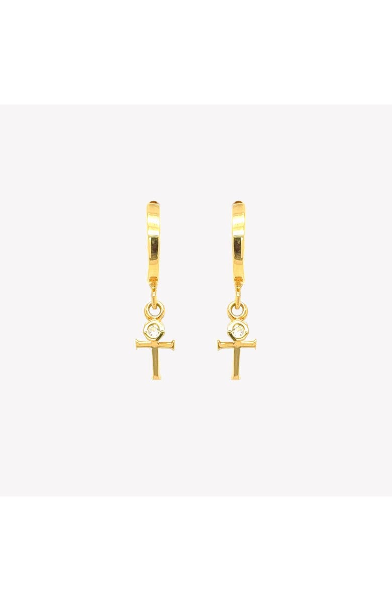 Rizen Jewelry Calvary Cross Huggie Hoop Earrings, Main, color, 18K Gold Plated