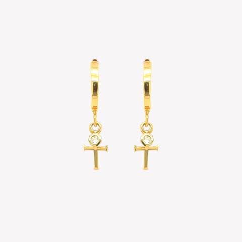 Calvary Cross Huggie Hoop Earrings