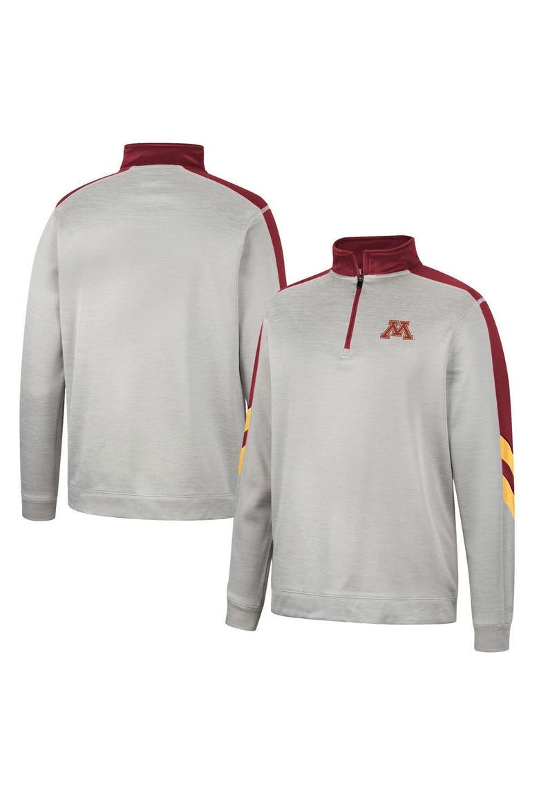 Men's Colosseum Gray/Maroon Minnesota Golden Gophers Bushwood Fleece Quarter-Zip Jacket, Main, color, Gray