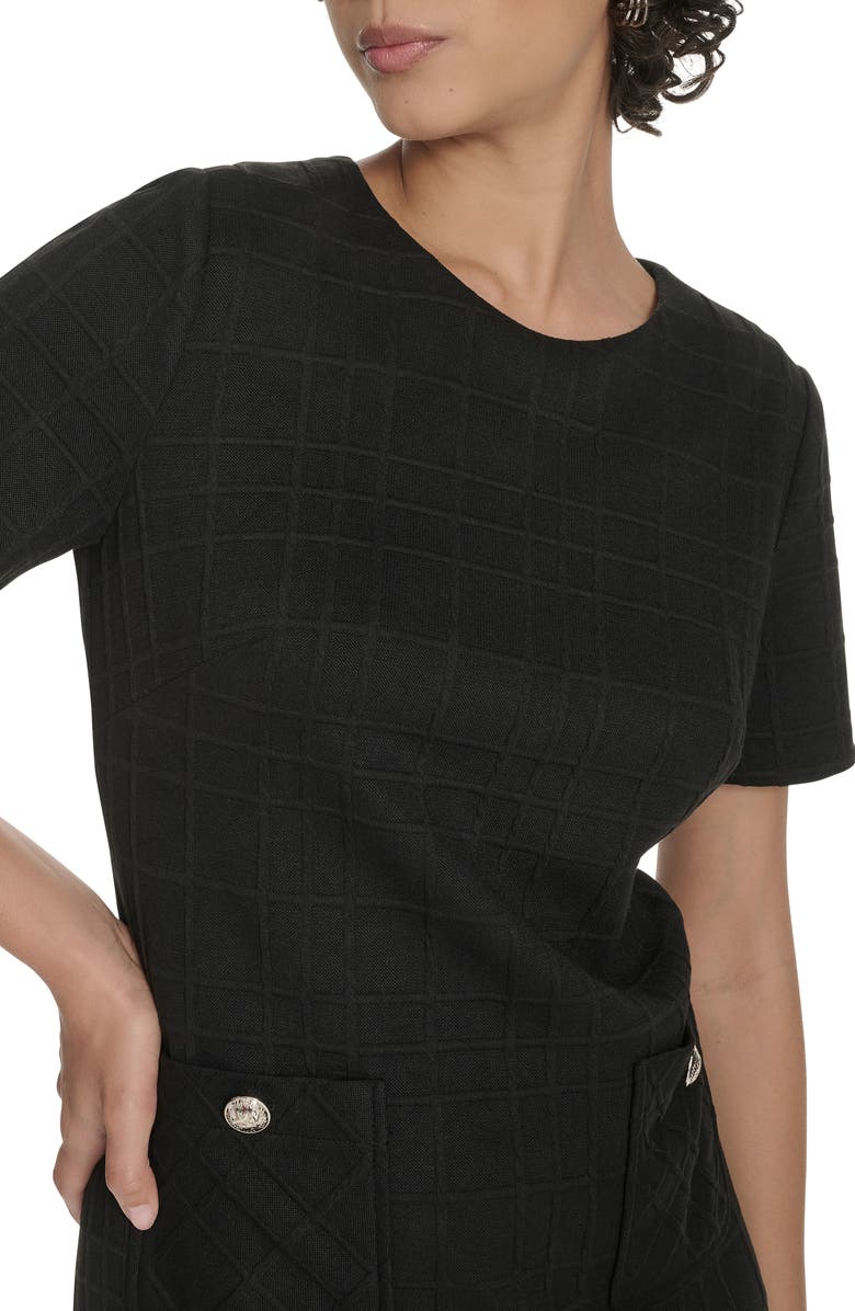 Tommy Hilfiger Windowpane Short Sleeve Shift Dress, Alternate, color, Black