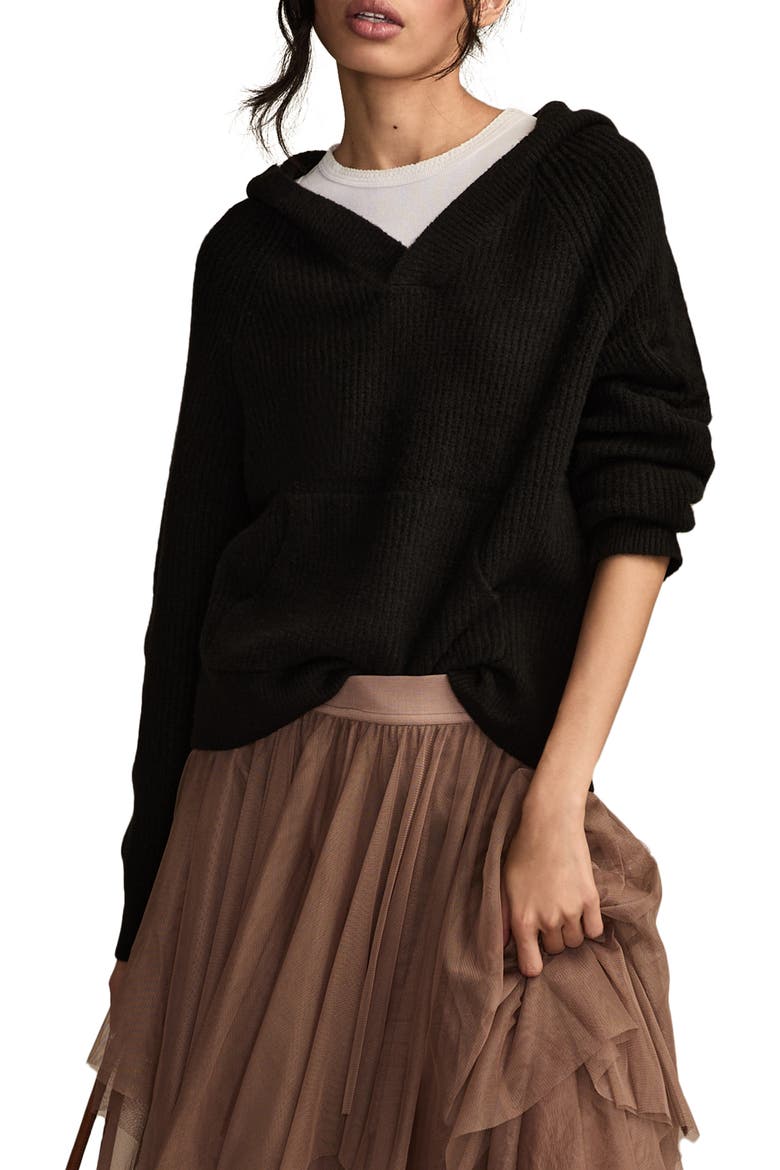 Cloud Soft V-Neck Sweater Hoodie, Main, color, DARK BLACK