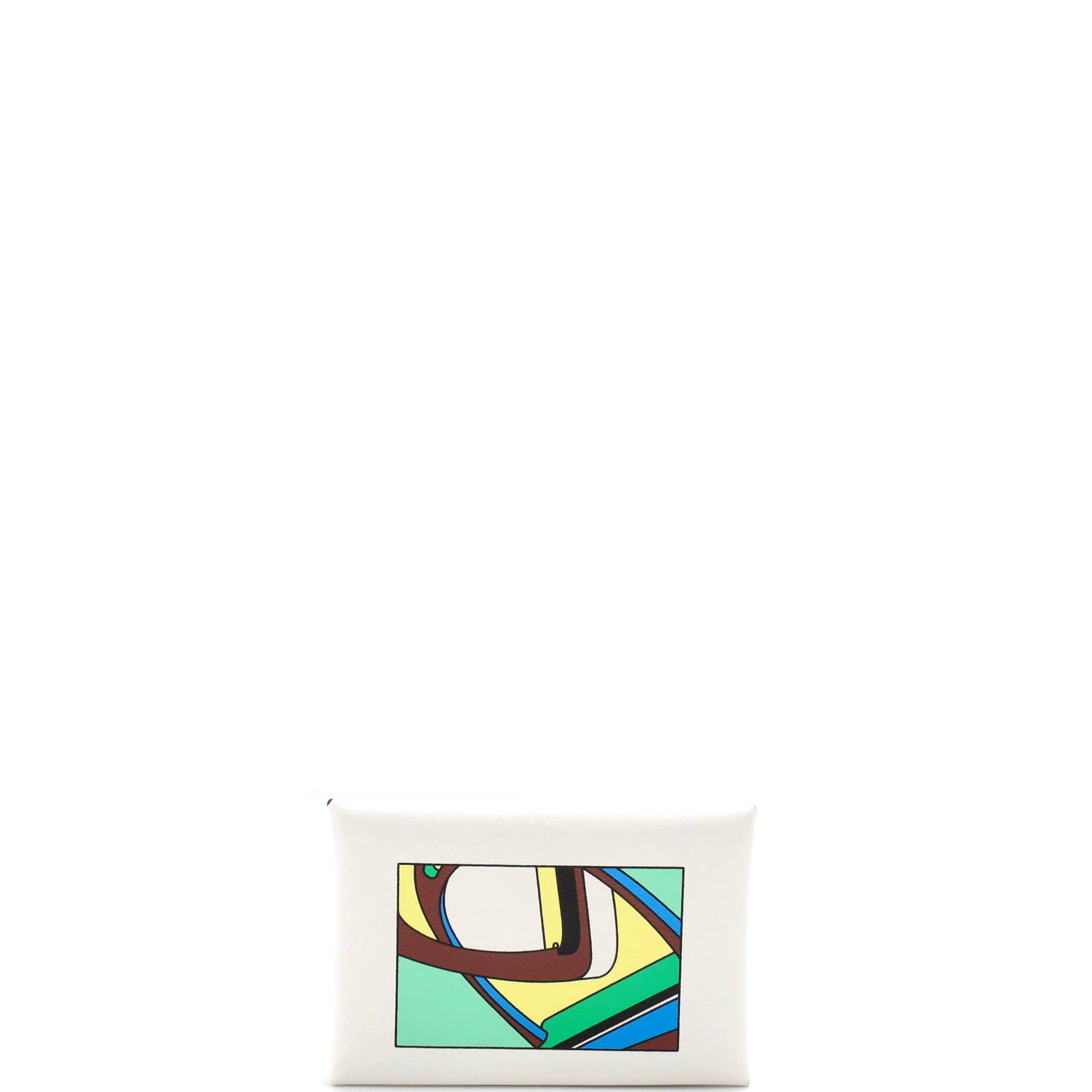 Pre-Owned Hermes Calvi Duo Card Holder Printed Leather, Alternate, color, Blanc