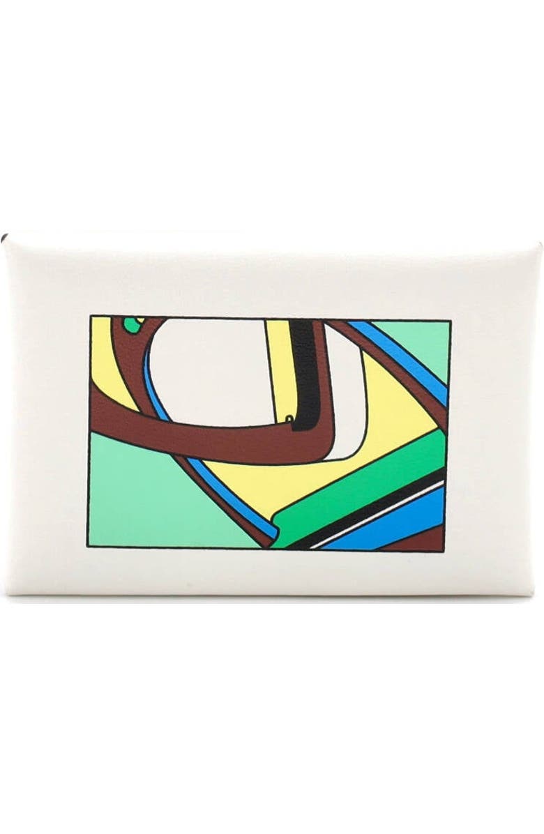 Pre-Owned Hermes Calvi Duo Card Holder Printed Leather, Alternate, color, Blanc