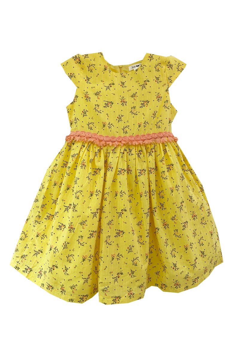 JOE-ELLA Kids' Embroidered Eyelet Dress, Main, color, Pastel Yellow