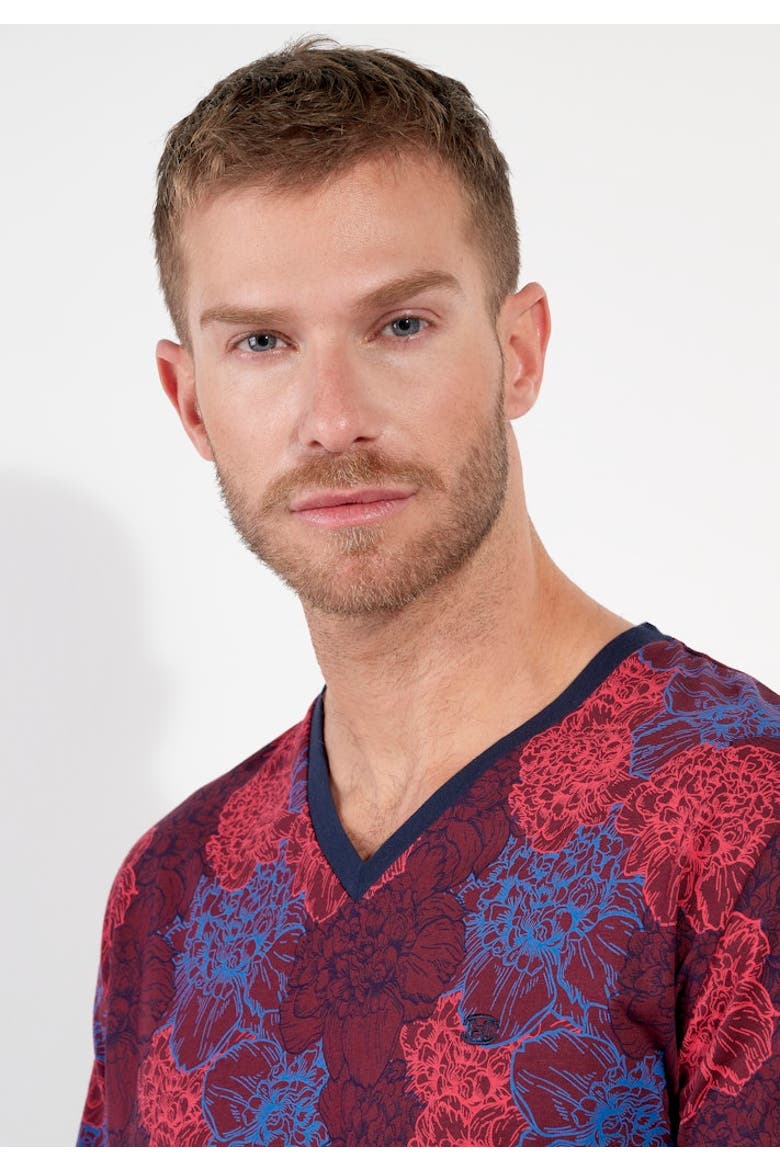 Bouquet Long Pajama Set, Alternate, color, Bordeaux Print