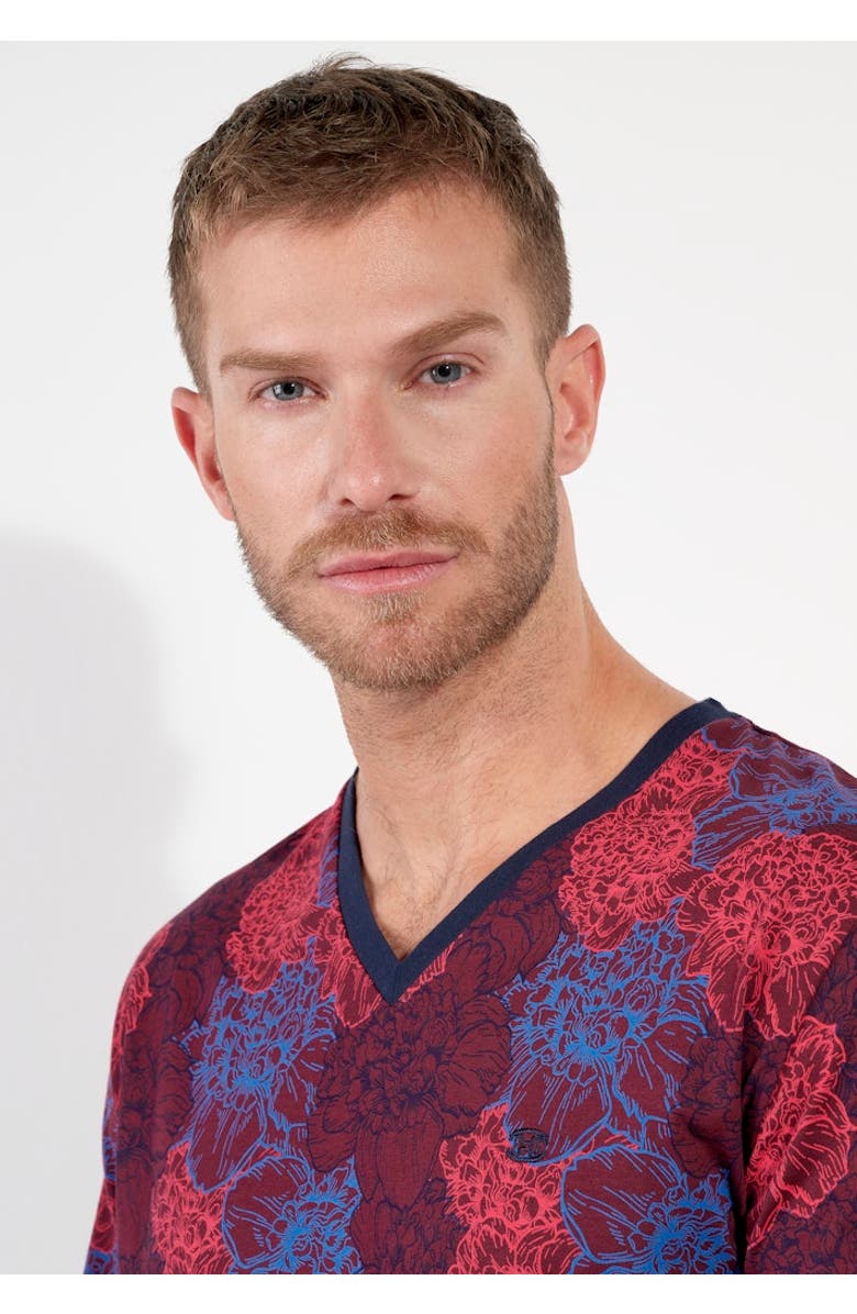 HOM Bouquet Long Pajama Set, Alternate, color, Bordeaux Print