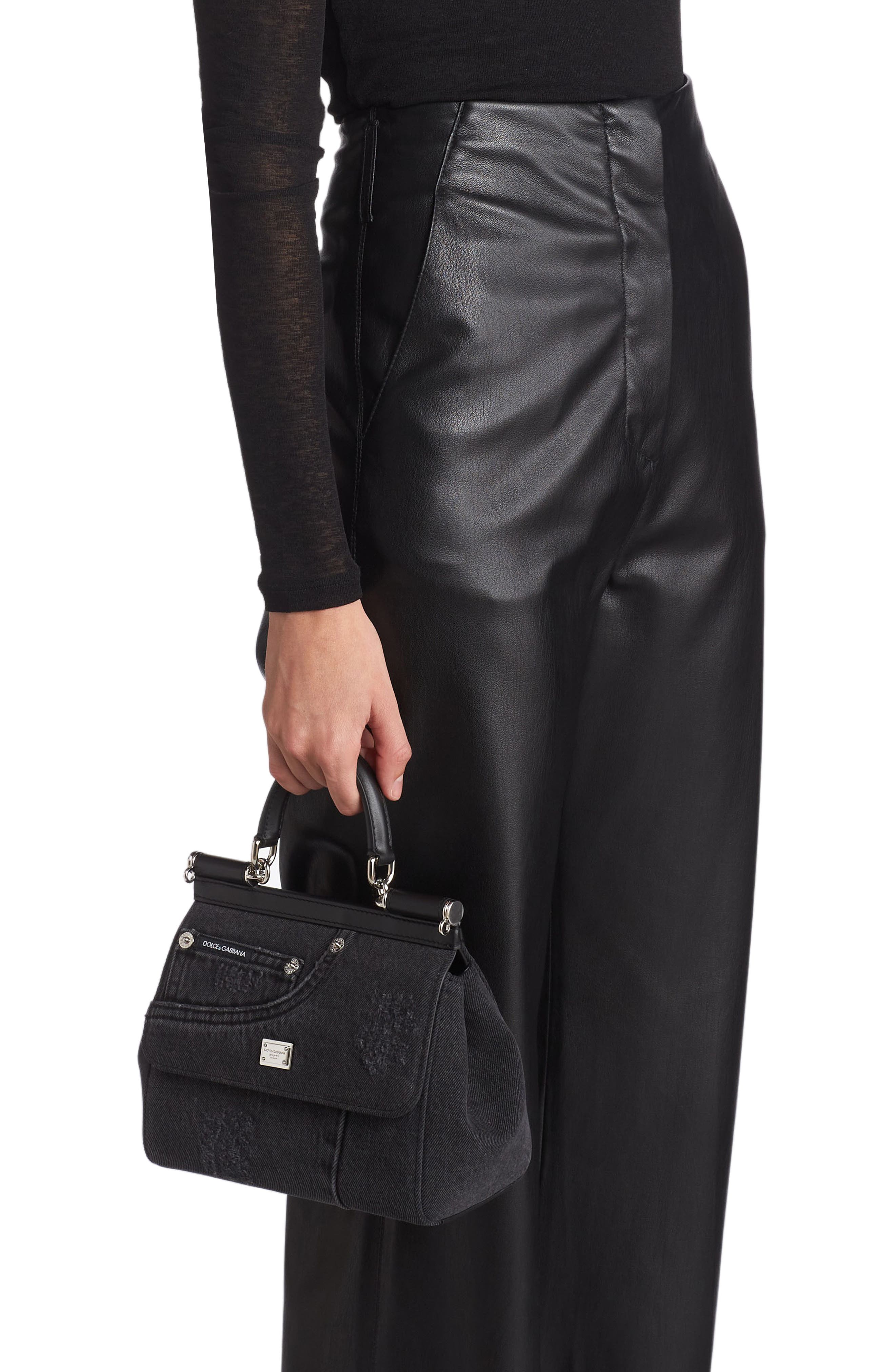 Dolce&Gabbana Small Sicily Denim Satchel, Alternate, color, 