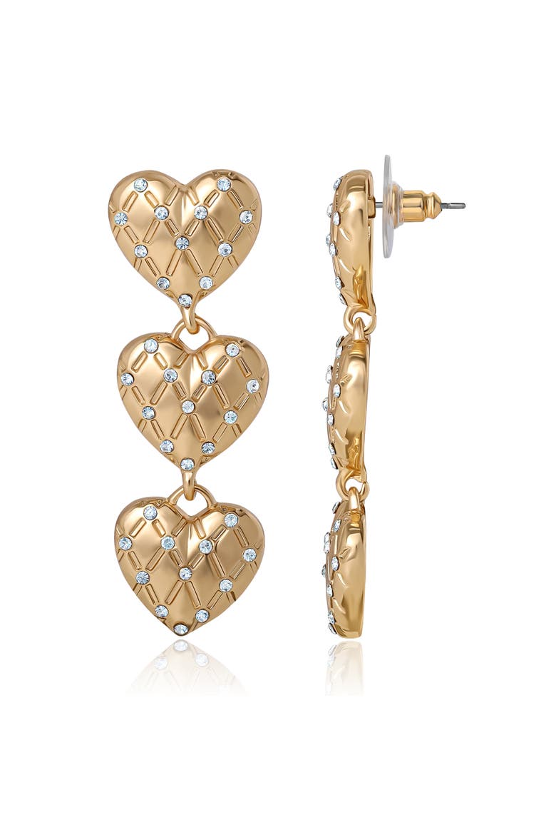 Triple Heart Drop Earrings, Alternate, color, Gold Tone