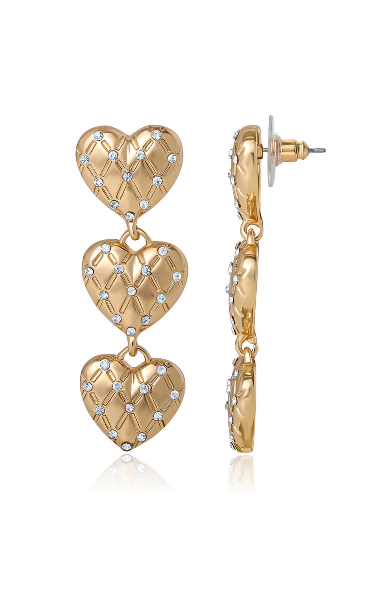 Juicy Couture Triple Heart Drop Earrings, Alternate, color, Gold Tone