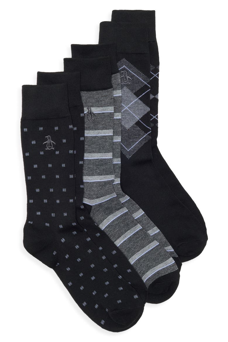 Birdseye Neat 3-Pack Crew Socks, Main, color, BLACK