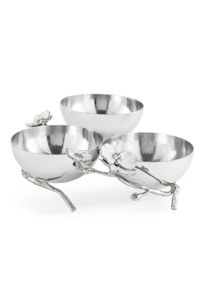 Silver Orchid Triple Bowl, Main, color, SILVER