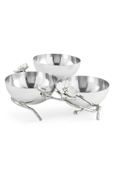 Silver Orchid Triple Bowl