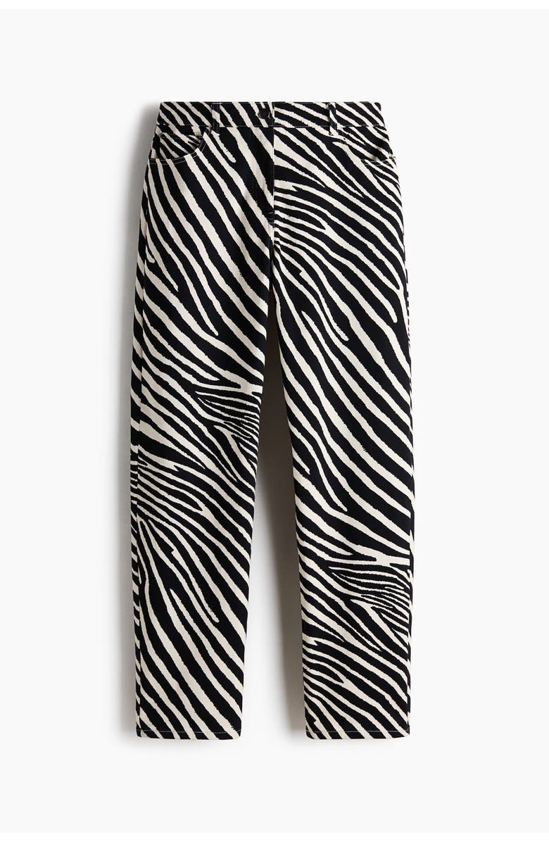 H&M Barrel-leg Twill Trousers, Alternate, color, Black/Zebra Print