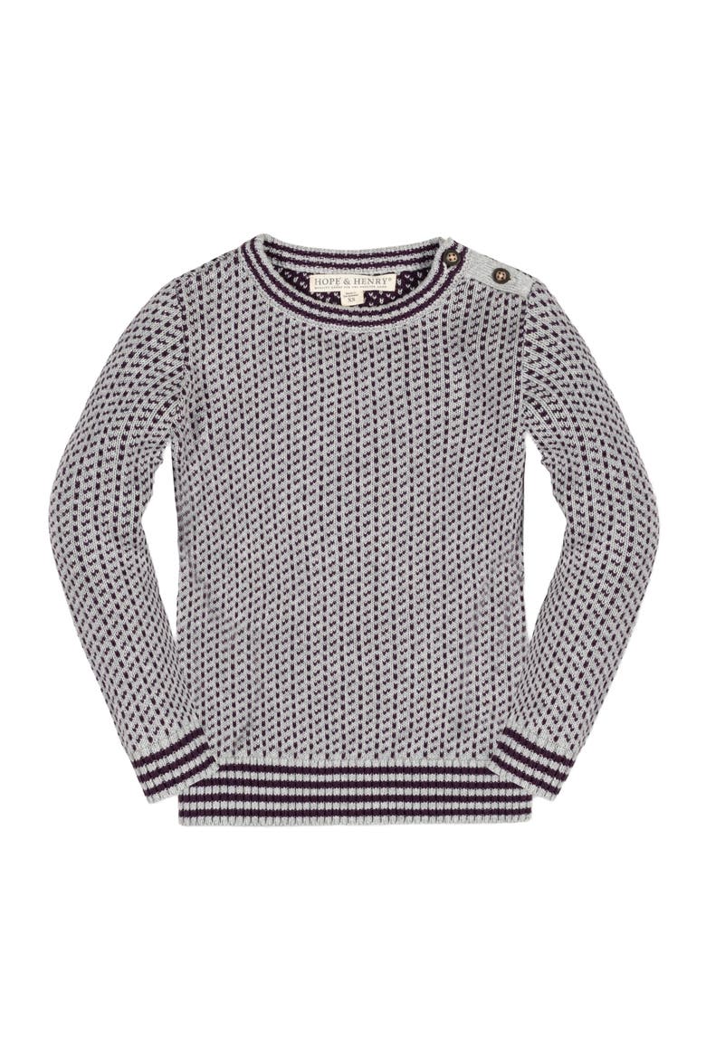 Boys' Organic Intarsia Crew Neck Sweater, Kids, Main, color, Gray Heather and Plum Birdseye