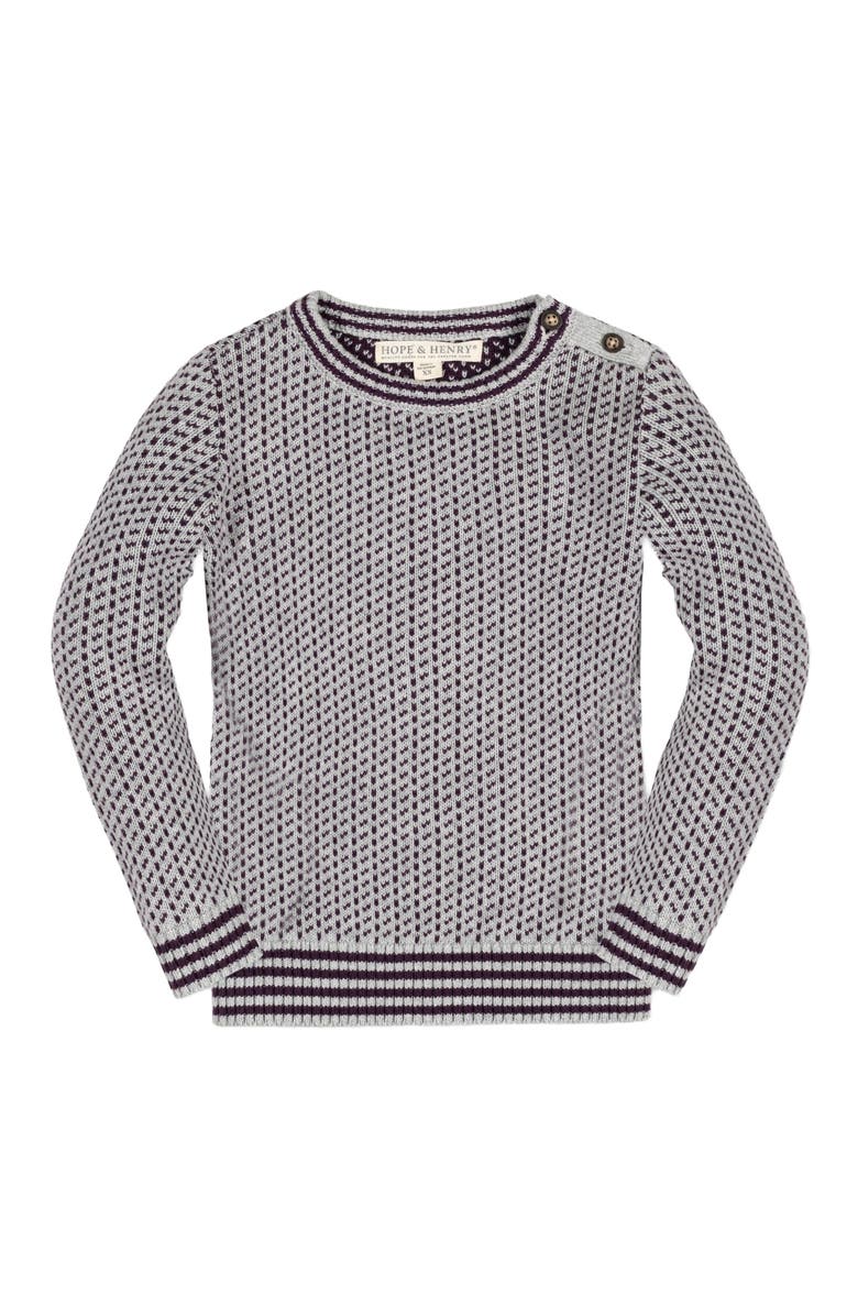 Hope & Henry Baby Boys' Organic Intarsia Crew Neck Sweater, Infant, Main, color, Gray Heather And Plum Birdseye