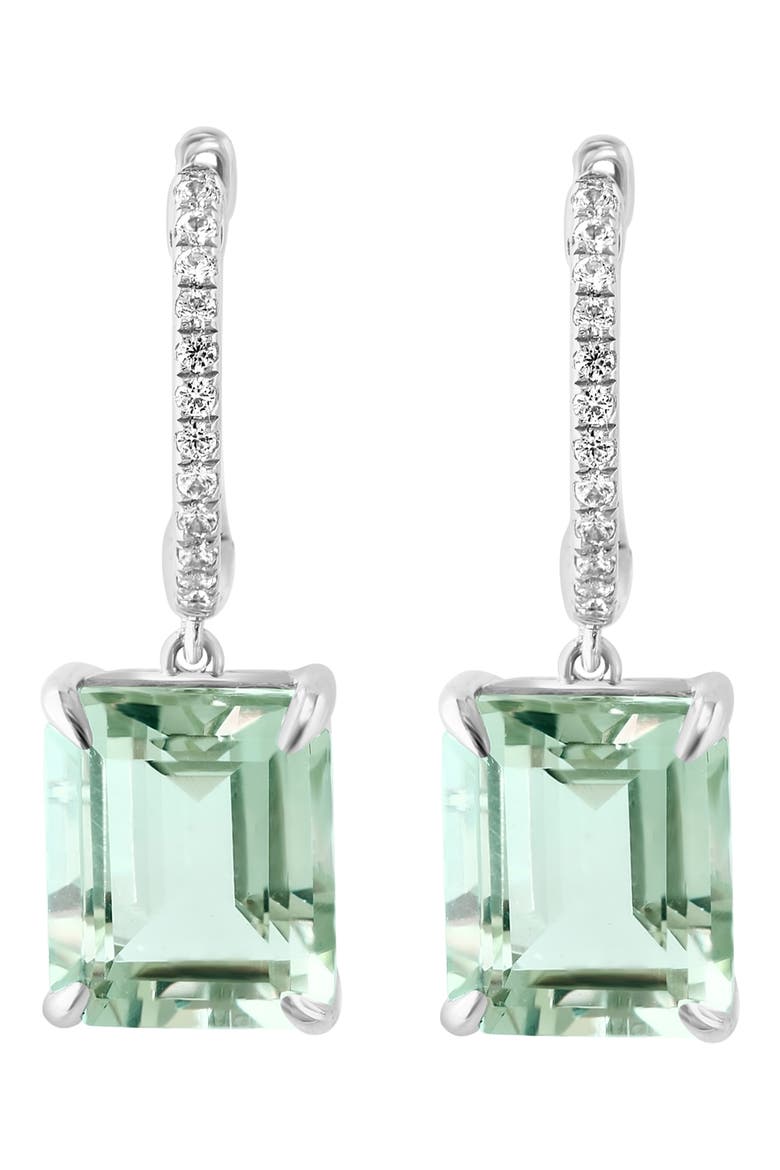 Sterling Silver Green Amethyst & White Sapphire Drop Earrings, Main, color, GREEN