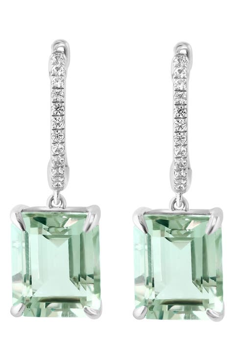 Sterling Silver Green Amethyst & White Sapphire Drop Earrings