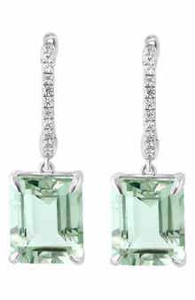 EFFY Sterling Silver Green Amethyst & White Sapphire Drop Earrings