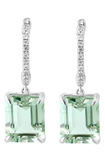Effy Sterling Silver Green Amethyst & White Sapphire Drop Earrings In Metallic