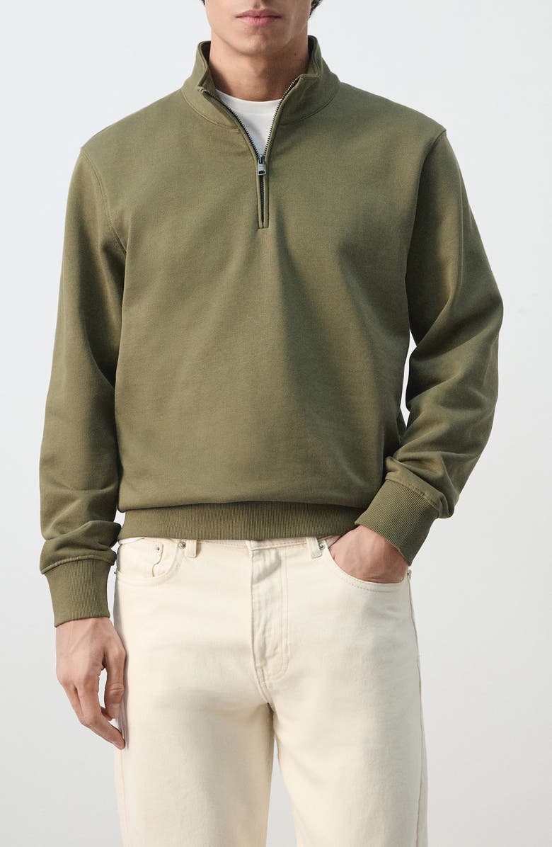 MANGO Quarter Zip Pullover, Main, color, Dark Green