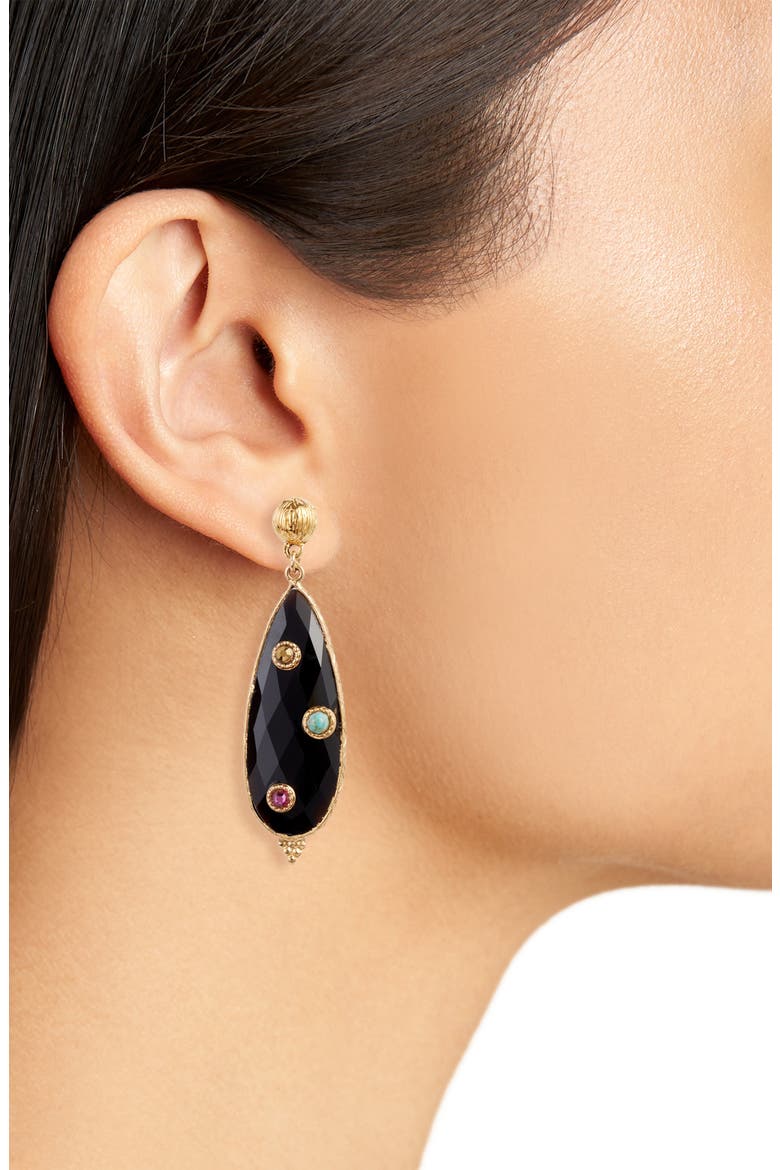 Serti Pierrot Teardrop Earrings, Alternate, color, BLACK