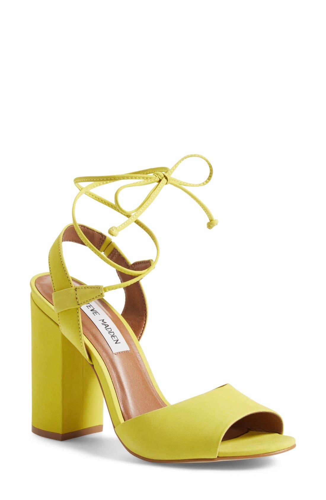 'Serrina' Block Heel Lace Up Sandal, Main, color, YELLOW NUBUCK