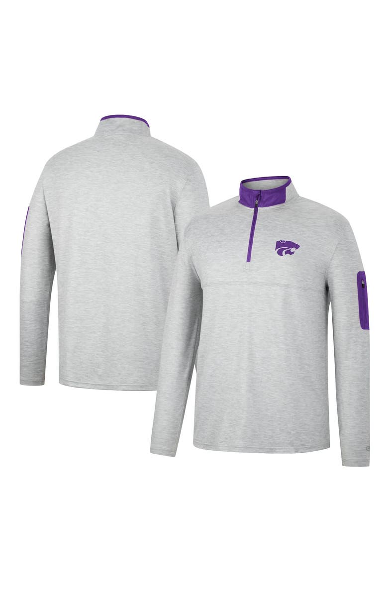 COLOSSEUM Men's Colosseum Heathered Gray/Purple Kansas State Wildcats Country Club Windshirt Quarter-Zip Jacket, Main, color, 