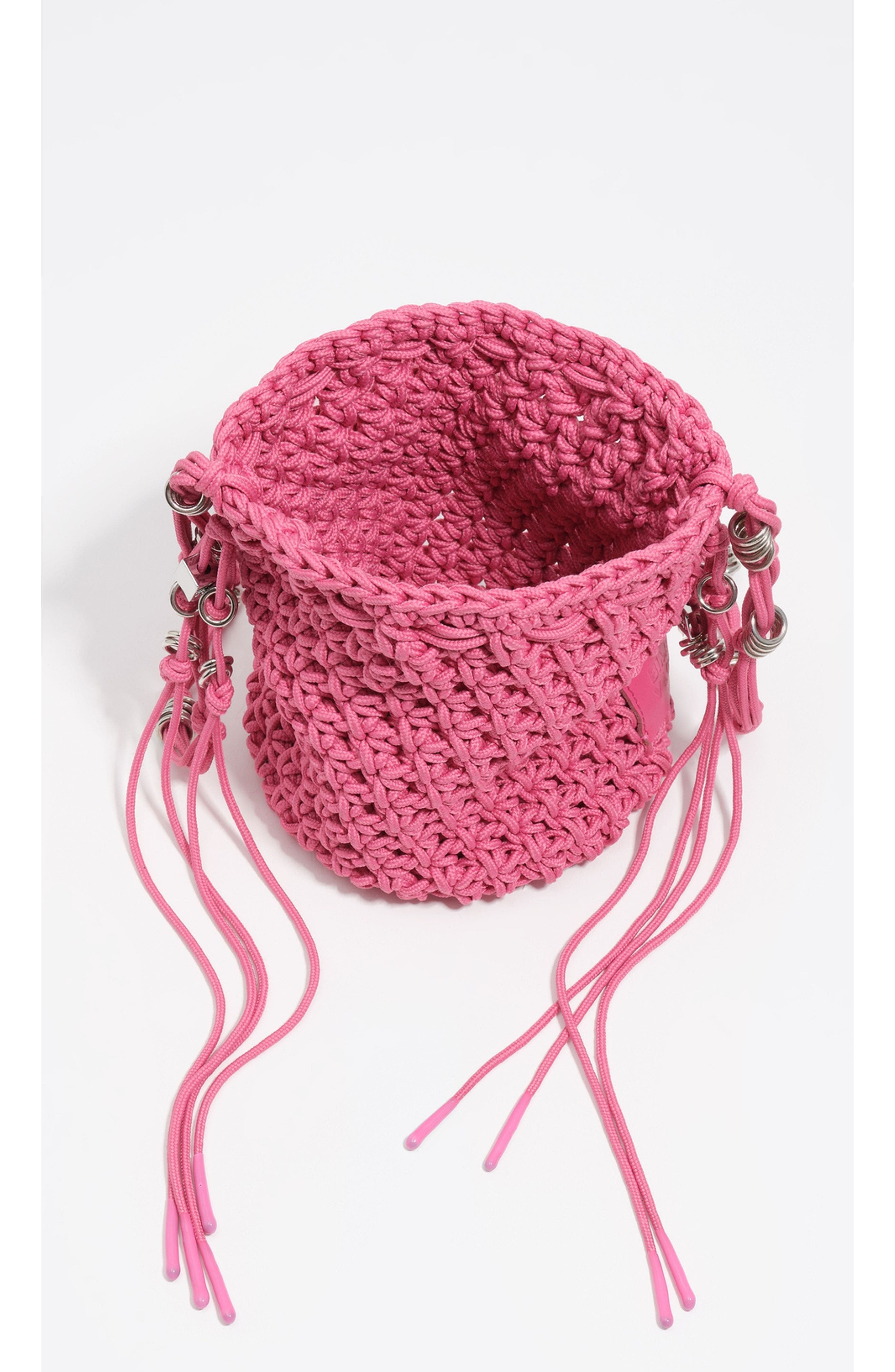 Mini Braided Bucket Bag, Alternate, color, DARK PINK