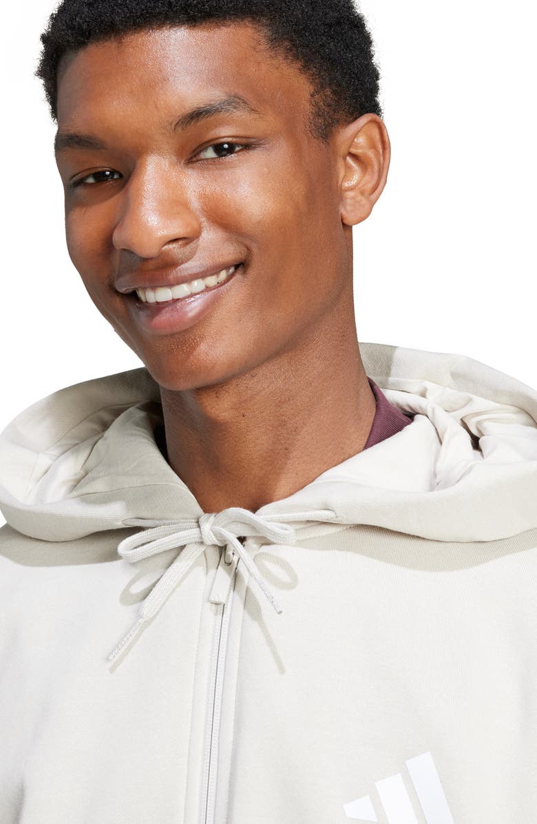 adidas Essential 3-Stripes Fleece Hoodie, Alternate, color, Wonder Alumina/ White