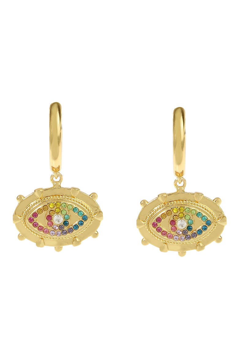 Evil Eye Huggie Drop Earrings, Main, color, GOLD MULTI