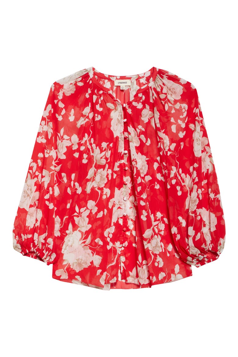 Teagan Puff Sleeve Top, Alternate, color, RED/ IVORY IKEBANA