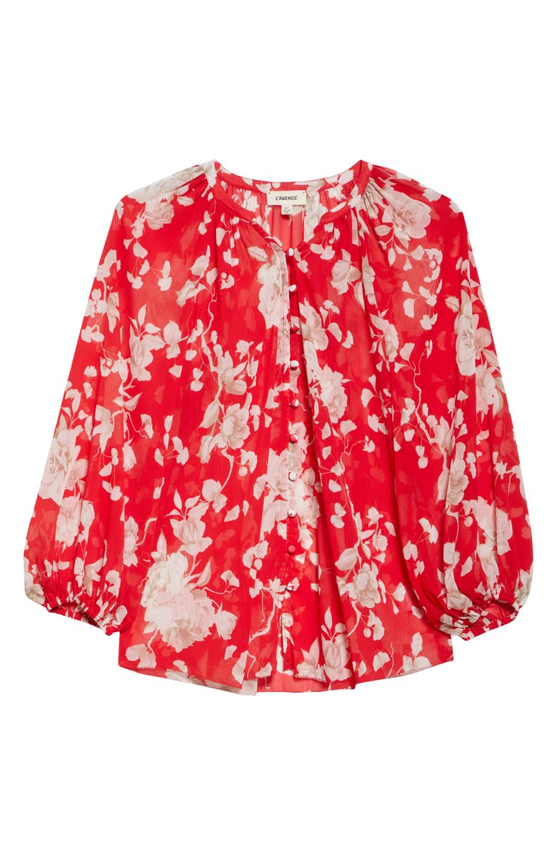L'AGENCE Teagan Puff Sleeve Top, Alternate, color, Red/ Ivory Ikebana