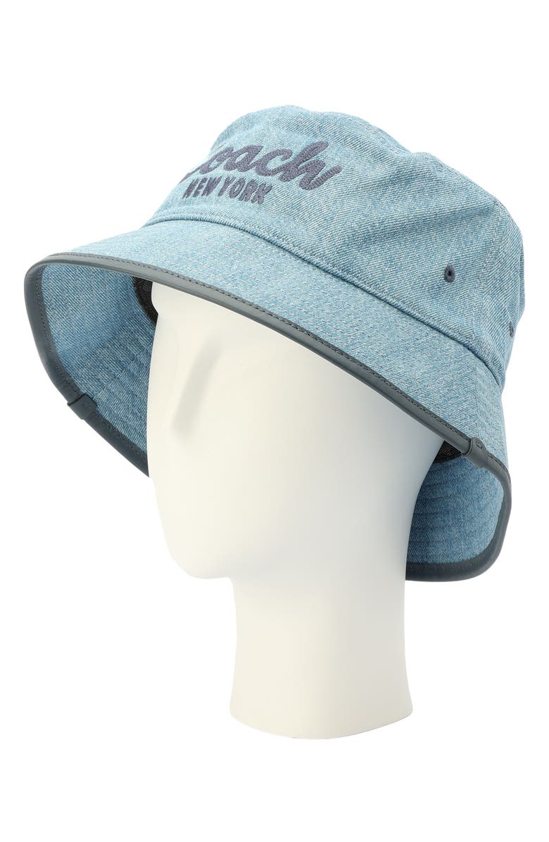 COACH Embroidered Logo Denim Bucket Hat, Alternate, color, Indigo